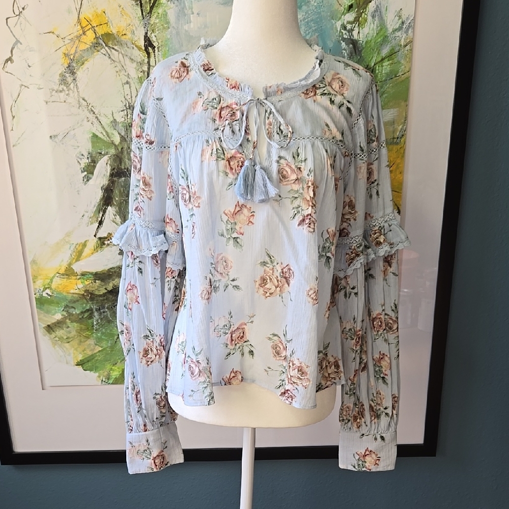 LoveShackFancy Rose Print Top EUC